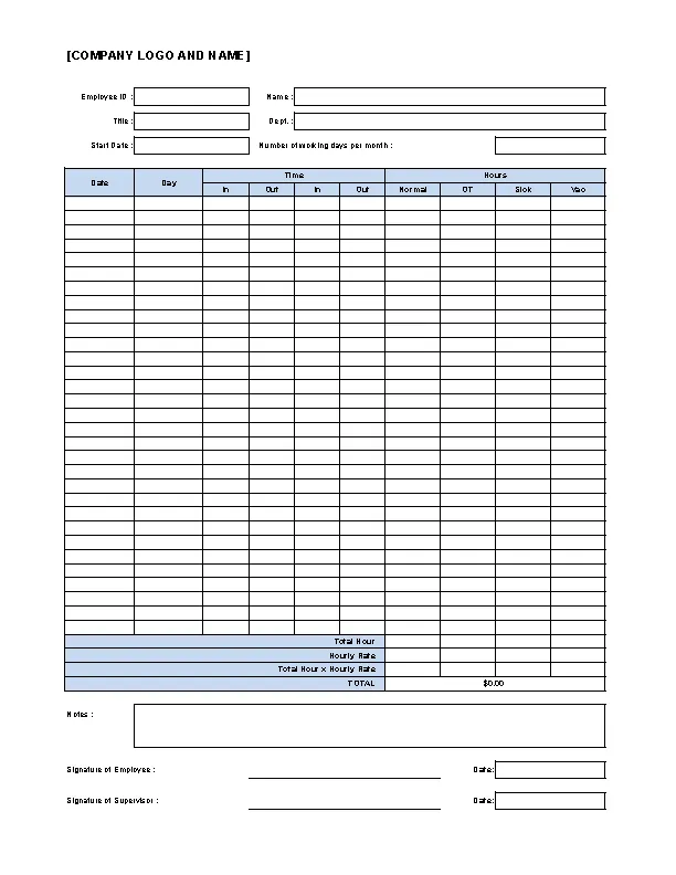 Time Log Excel Template Sample