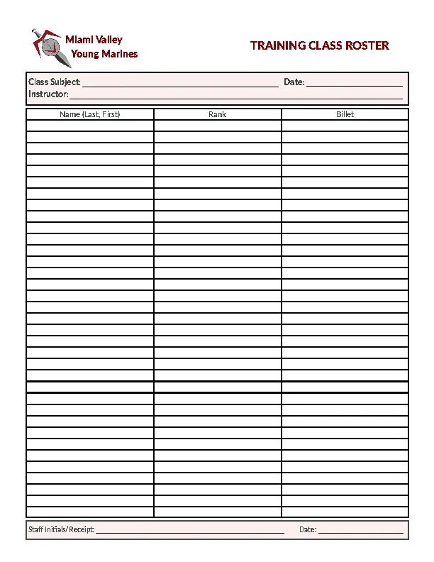 Training Class Roster Template PDFSimpli