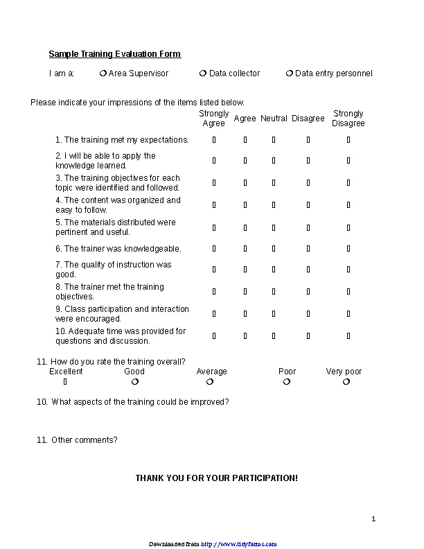 Training Evaluation Form 1