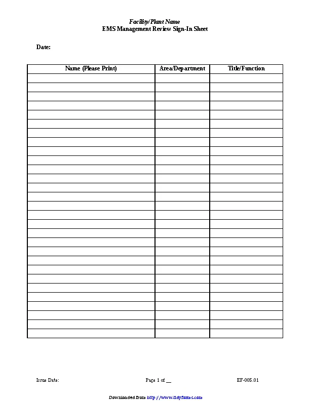 Trainning Sign In Sheet Template