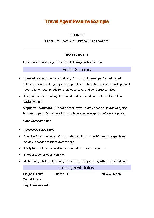 Travel Agent Resume Example PDFSimpli