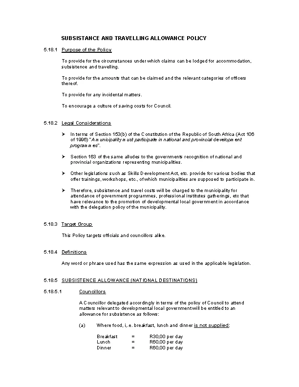 Travel Allowance Policy Template