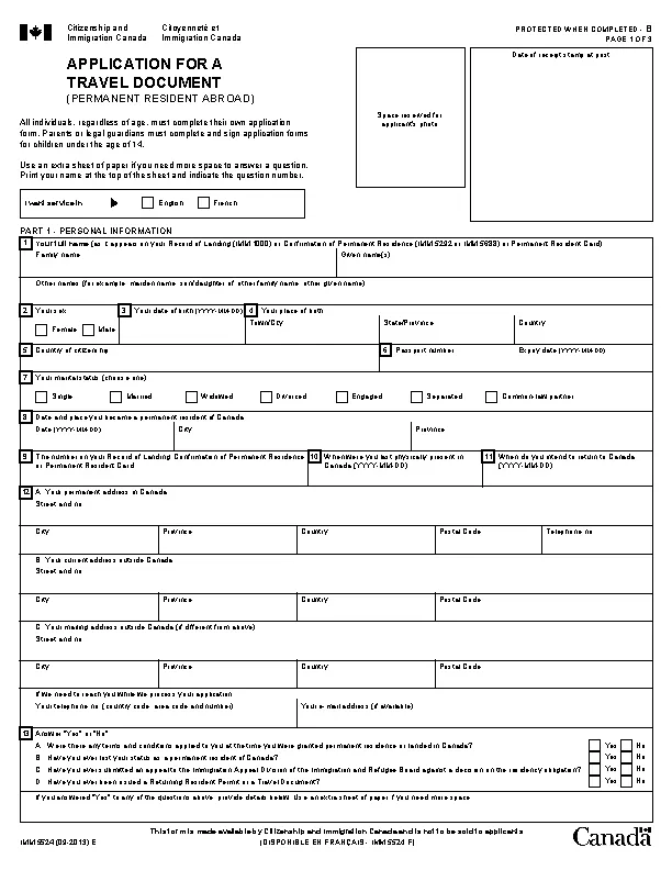 travel document application form print