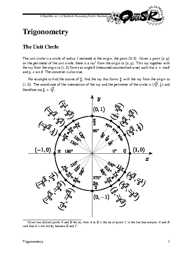 Unit Circle Chart Radians Pdf Format Download - PDFSimpli