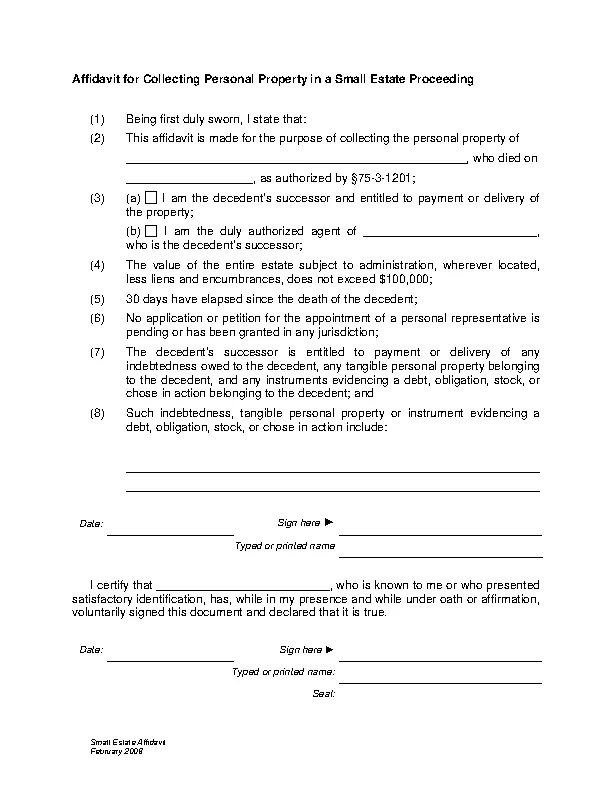 Utah Small Estate Affidavit Form