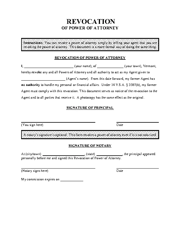 vermont revocation of power of attorney form - PDFSimpli