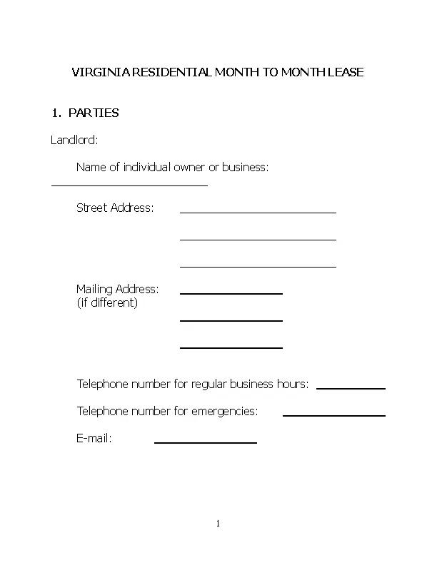 Virginia Month To Month Rental Agreement