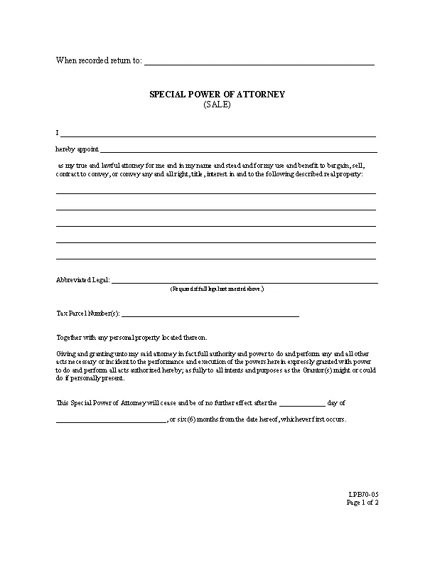 washington real estate power of attorney form LPB70 05 PDFSimpli