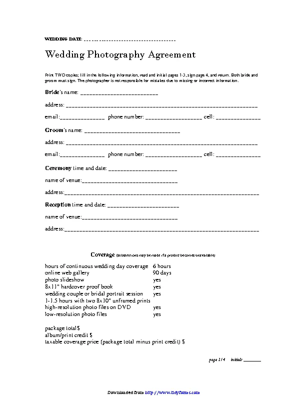 Wedding Photography Agreement