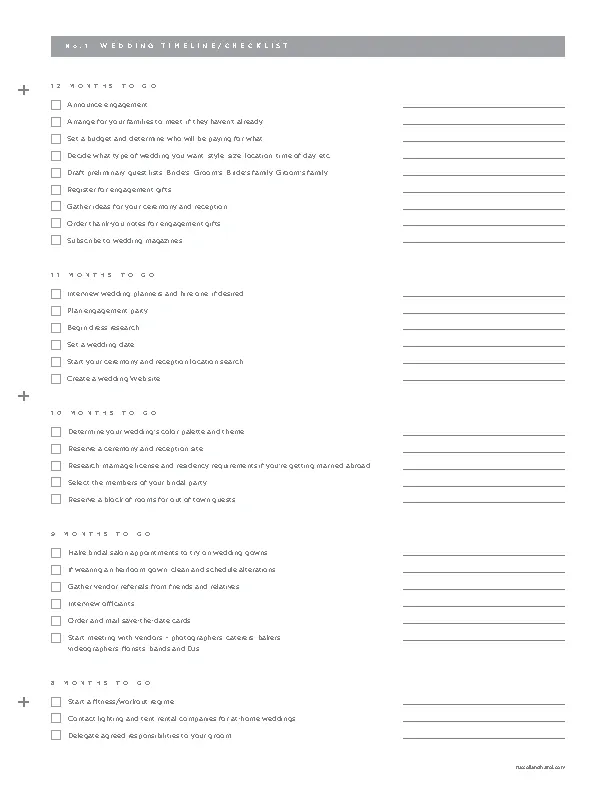 Wedding Timeline Checklist