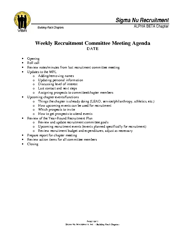 Weekly Recruitment Committee Meeting Agenda