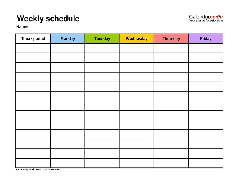 Weekly Schedule Monday To Friday In Color Pdf Format
