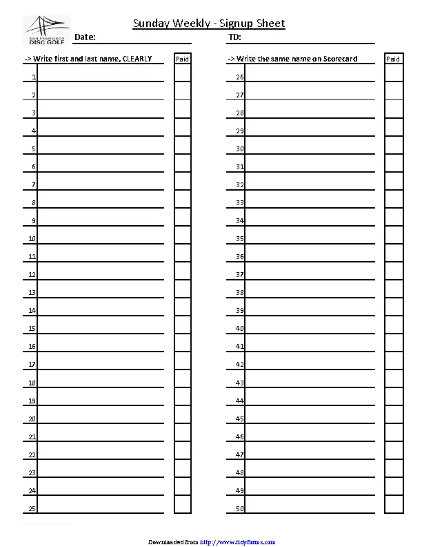 Weekly Sign Up Sheet Template