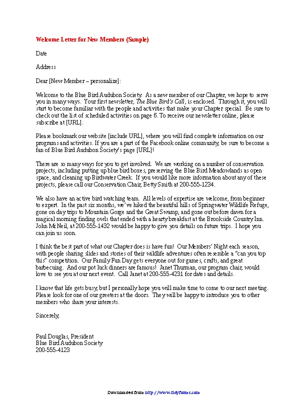 Sample Welcome Letter For New Members