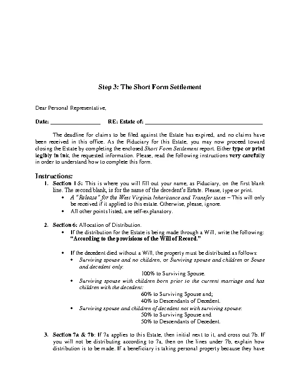 West Virginia Short Form Settlement PDFSimpli