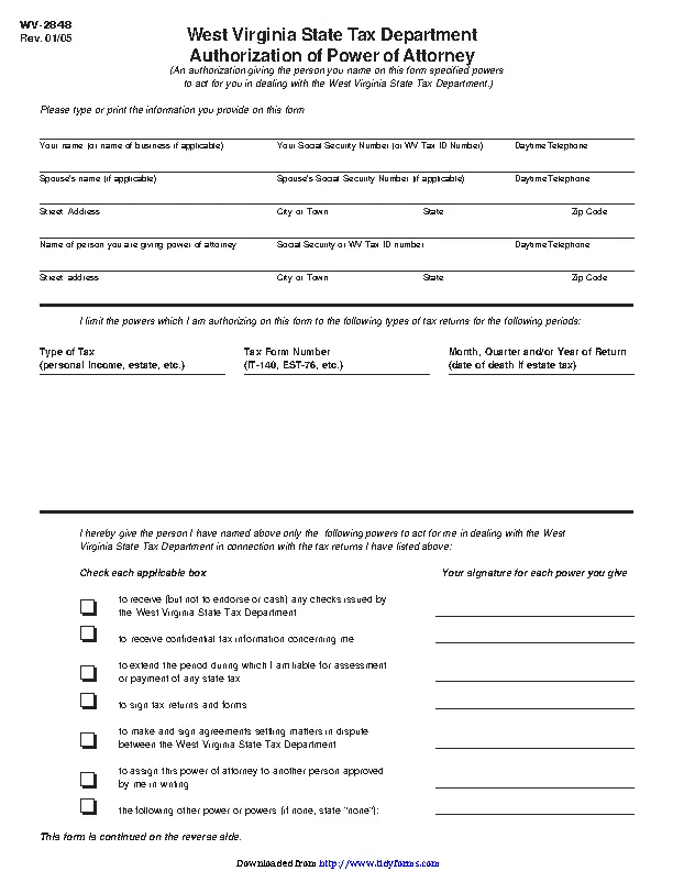 West Virginia Tax Power Of Attorney Form