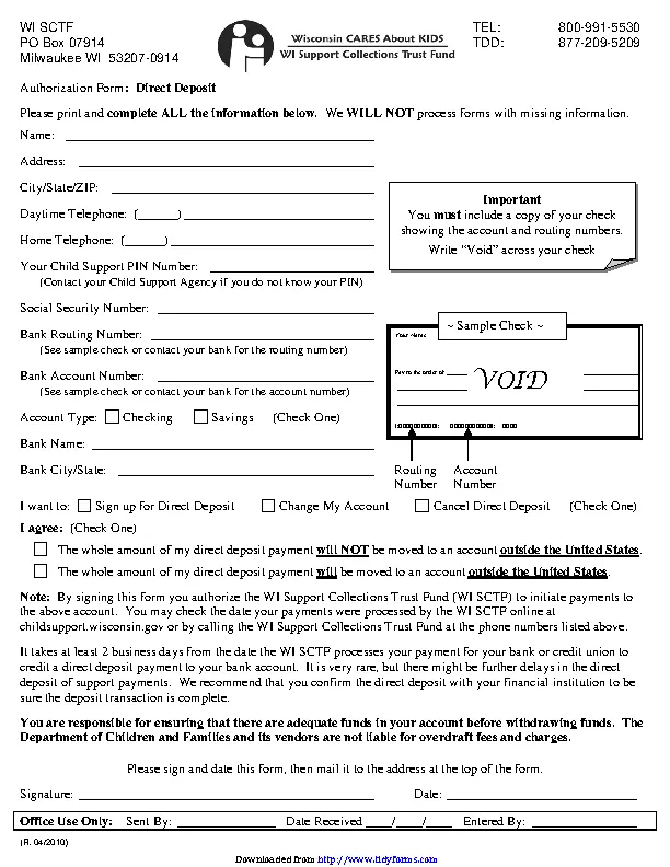 Wisconsin Direct Deposit Form 1