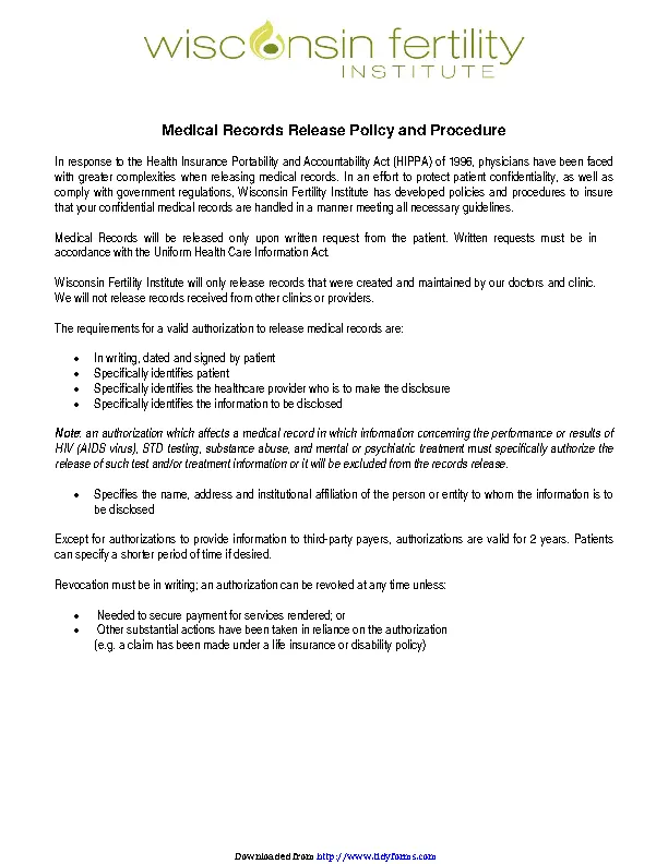 Wisconsin Medical Records Release Form 2