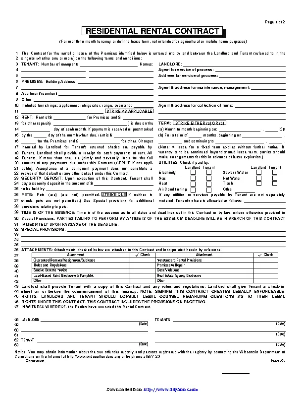 Wisconsin Month To Month Lease Agreement - PDFSimpli