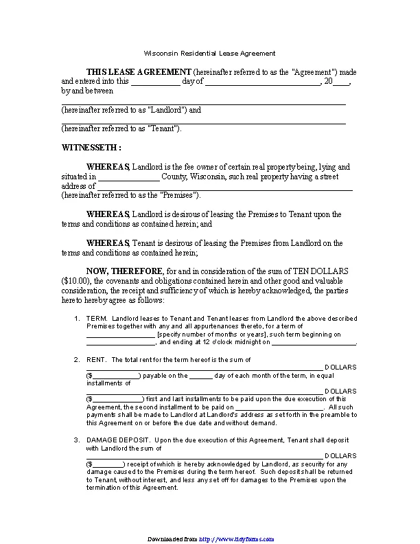 Wisconsin Residential Lease Agreement Template