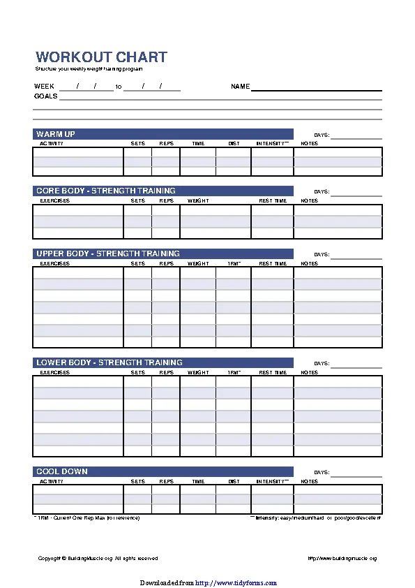 Workout Chart Template 1