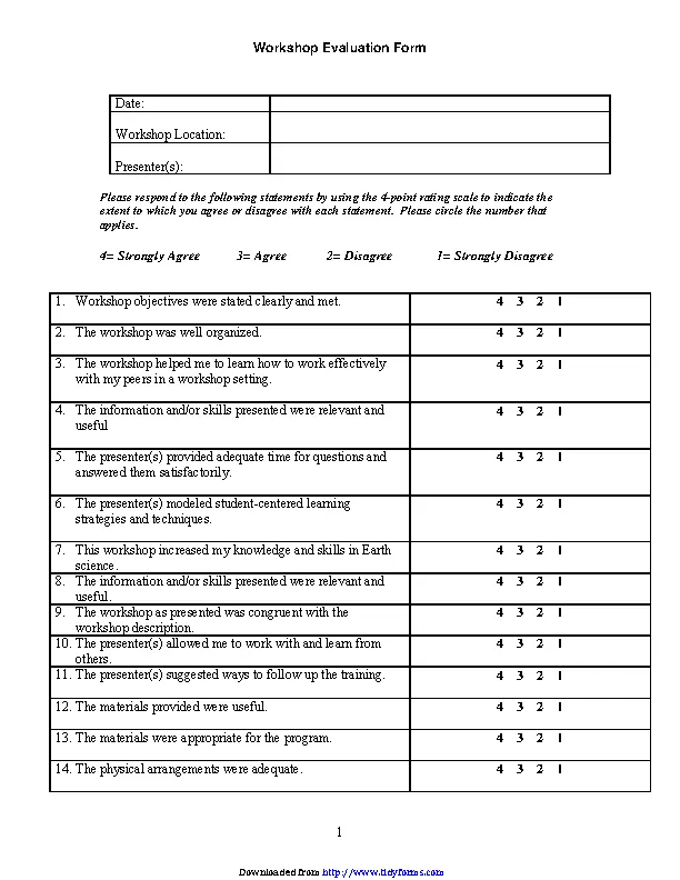 Workshop Evaluation Form 1 - PDFSimpli
