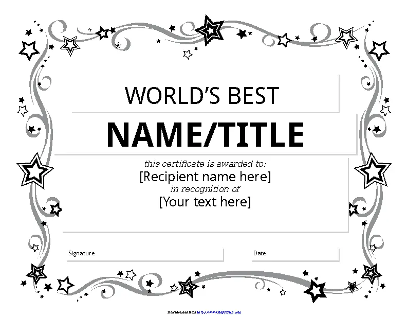 Worlds Best Award Certificate