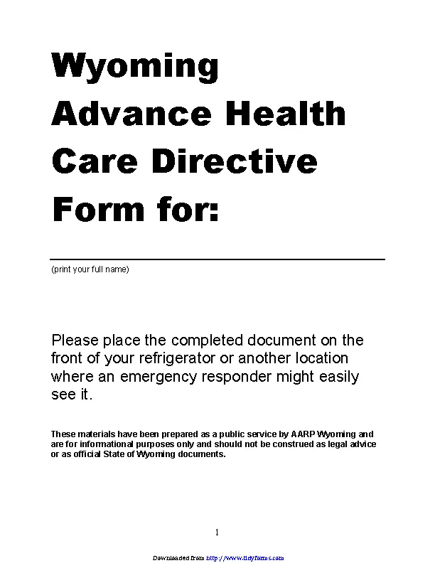 Wyoming Advance Health Care Directive Form 2