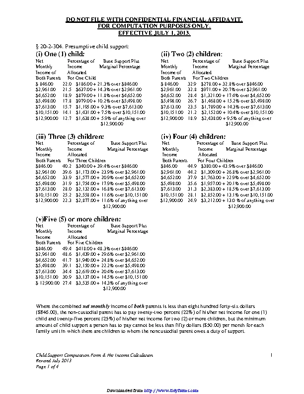 Wyoming Child Support Computation Form And Net Income Calculation Form ...