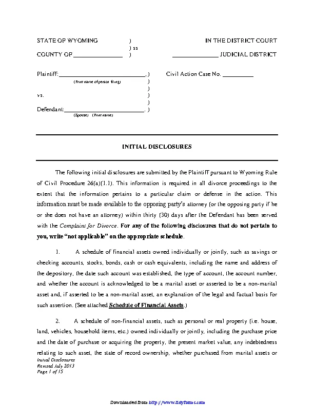 Wyoming Initial Disclosures Form
