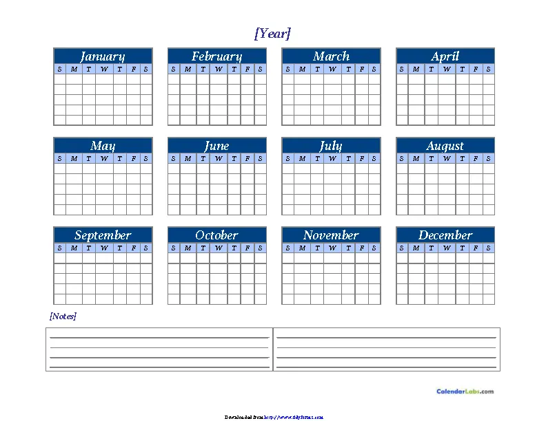 Yearly Blank Calendars