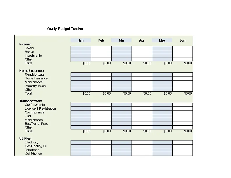 Yearly Budget Tracker Template