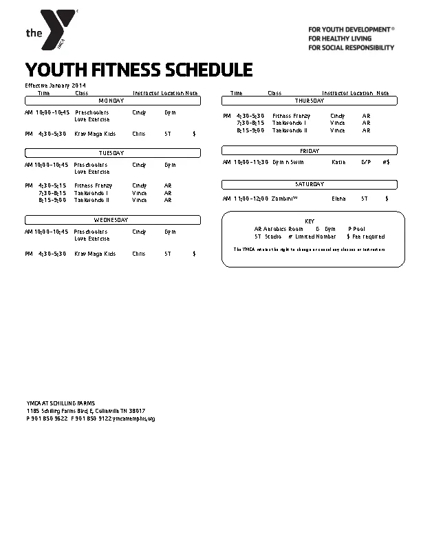 Youth Fitness Schedule Template Fillable PDF Form
